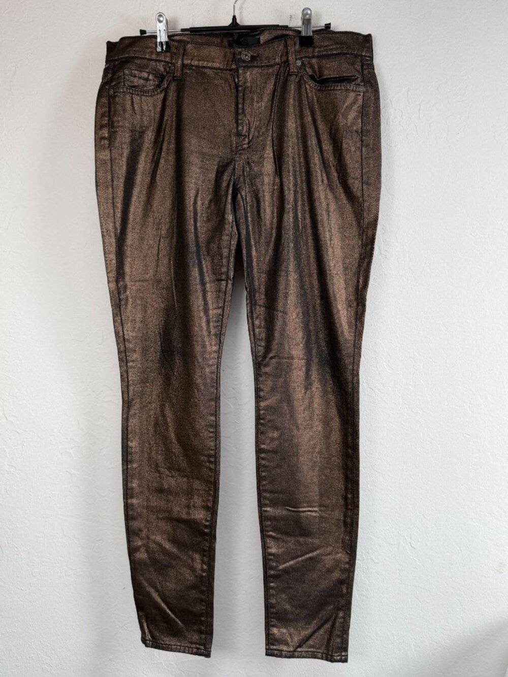 7 For All Mankind Womens Bronze Metallic Coated Skinny Jeans Size 32 Stretch